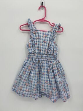 Mila & Emma Girls Plaid Floral Square Neck Ruffle Trim Fit & Flare Dress Blue 4T